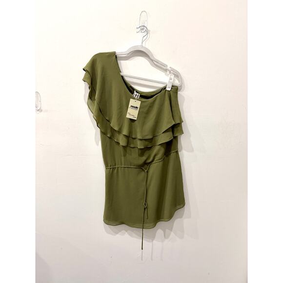 Haute Hippie Asymmetric Ruffle One-Shoulder Mini Dress Green Women's Size Small - Picture 2 of 5
